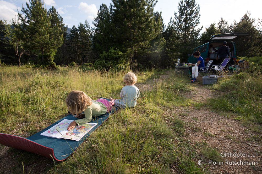 Mit dem Standort im idyllischen Obstgarten sind alle zufrieden - GR, Mittelgriechenland, Mt. Parnassos, 10.06.2015